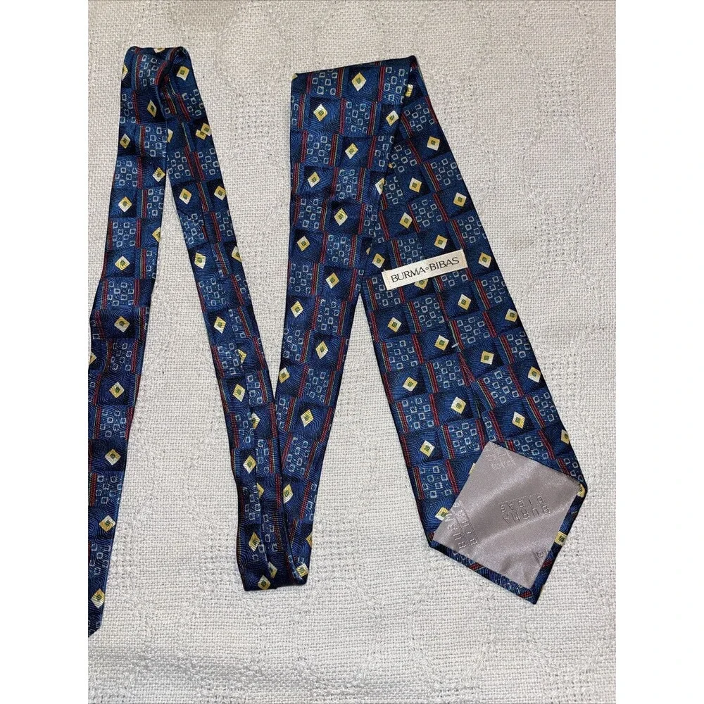 Burma & Bibas Men’s Dress Tie Size 56” 4” Blue Geometric Business Formal